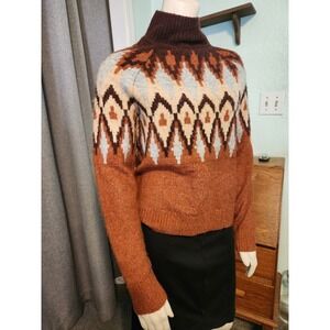 Aztec Print Fair Isle Alpaca Wool Knit Blend Mock Neck Sweater Sincerely Jules L